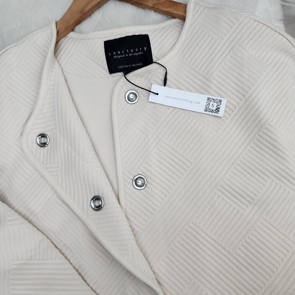 Sanctuary Paris Quilted Textured Knit Jacket Eco Natural Collarless NWT Small - Picture 13 of 14